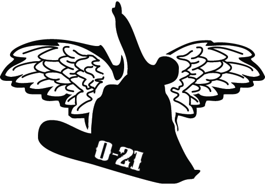 The original 0-21 winged snowboarder sticker