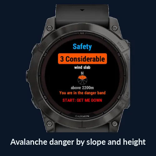 EM Snow on a Garmin watch: Avalanche danger by slope and height