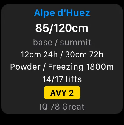 Apple Watch: Alpe d'Huez, 85 to 120 cm of snow, 14 of 17 lifts open, avalanche danger 2