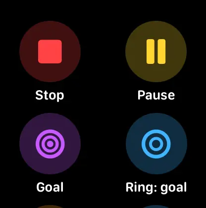 Apple Watch controls: Stop, Pause, Goal and Ring